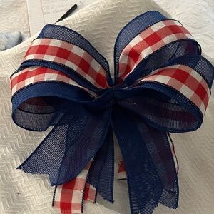 Festive Red and Blue Checkered Bow by [Brand]